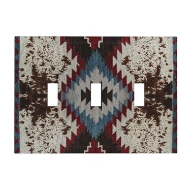Lolreai LOLREAI Decorative Light Switch Cover Plate Aztec Indian Western Highland Cowhide Texture 3 Gang Wall Plate Switch Plate Covers Triple Toggle Jumbo Electrical Faceplate for Farmhouse Decor