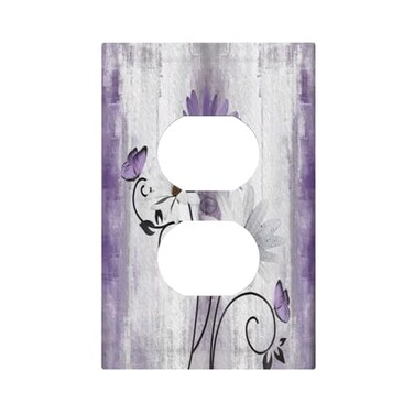 Lolreai LOLREAI Decorative Outlet Covers Rustic White Purple Daisy Floral Flower 1 Gang Wall Plate Receptacle Duplex Light Switch Cover Plate Single Dual Plug Covers Electrical Switchplate Faceplate