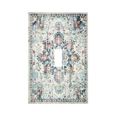 Yamxbfa Madison Collection Cream Blue Boho Chic Medallion Single Toggle Light Switch Covers Decorative 1 Gang Wall Plates Cover Electrical Device Switchplate Faceplate for Farmhouse Bathroom