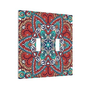 Wpshijia Mandala Flower Bohemian Hippie Red Floral Light Switch Cover Decorative 2 Gang Wall Plate Double Toggle Electrical Switchplate Faceplate for Bathroom Home Living Room Decor