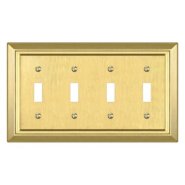 Dyekou Metal Wall Plate for Electrical Outlets Decorative Brass Gold Switch Plates Outlet Cover Light Switch Cover Plate 4Gang Wall Plates Quad Toggle 1 Pack