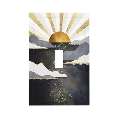 Spshian Mid Century Abstract Boho Gold Sun Sunrise 1 Gang Light Switch Cover Decorative Single Toggle Wall Plate Switchcovers Electrical Switchplate for Bathroom Living Room Decor