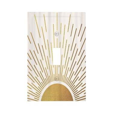 Spshian Mid Century Boho Abstract Sunrise Gold Sun 1 Gang Light Switch Covers Decorative Single Toggle Wall Plate Switchcover Electrical Switchplate for Country Bathroom Bedroom Decor