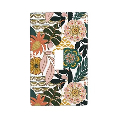 YWTZWT Mid Century Boho Floral Light Switch Cover 1 Gang Wall Plate Single Toggle Switch Plate Covers Flower Tropical Leaves Decorative Wall Plates for Light Switches 450 x 276 Inch