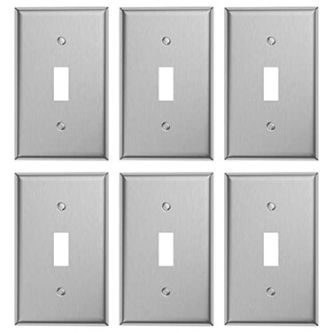 MLLIZH 6Pack Single Toggle 1Gang Wall Switch Plate Cover Stainless Steel Light Switch Covers Brushed Finish Silver