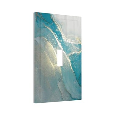 Xuejiaku Modern Abstract Turquoise Blue Teal Marble 1 Gang Light Switch Covers Decorative Single Toggle Wall Plate Switchcover Electrical Switchplate for Bathroom Bedroom Kitchen Decor