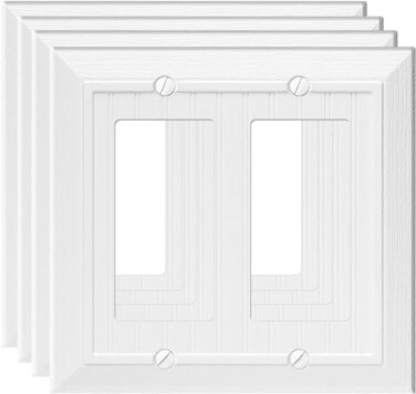 MLLIZH Modern Decorative Wall Plate Retro Wood Grain design Switch Cover Outlet Cover for Light Switch Smart Switch Dimmer GFCI USB Outlet 4 Pack Double Decorator