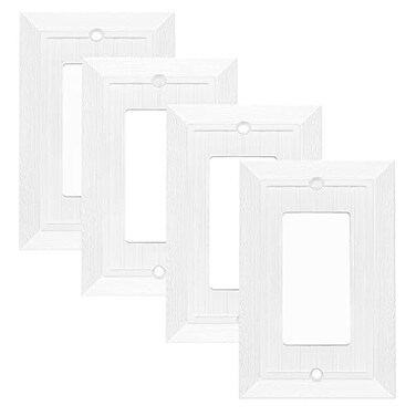 MLLIZH Modern Decorative Wall Plate Retro Wood Grain design Switch Cover Outlet Cover for Light Switch Smart Switch Dimmer GFCI USB Outlet 4 Pack Single Decorator