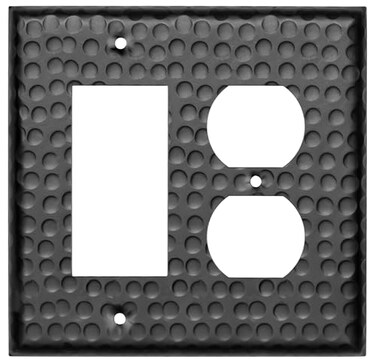 Monarch Abode 19120 Double Switch Hand Hammered Rocker Duplex Combination Aluminum Decorative Wall Plate Switch Plate Outlet Cover 2Gang Matte Black