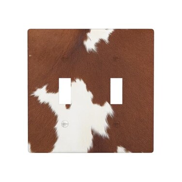 Moslion Brown Cowhide 2Gang Toggle Wall Plate Cow Print Leopard Farm Animal Light Switch Covers For Hotel Office Restaurant