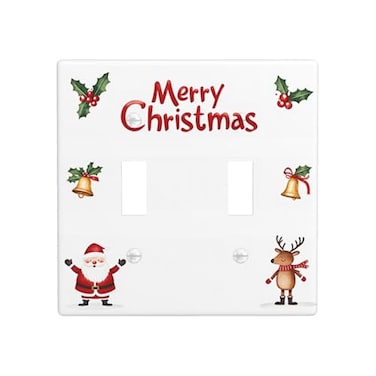 Moslion Santa Claus Reindeer Duplex 2Gang Switch Covers Merry Christmas Bells Red Berry Leaf Double Toggle Wall Plate Outlet Covers Light Plug for Kitchen Home