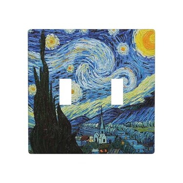 Moslion Starry Night 2Gang Toggle Wall Plate Van Gogh Oil Painting Arts Farmhouse Sky Moon Light Switch Covers For Hotel Office Restaurant