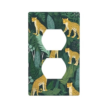 Moslion Tiger Wall Plates Switch Covers Wild Animal Leopard Jungle Palm Tree Green Leaf Brown Duplex Outlet Cover Plug Plate For Home Decor Office Standard