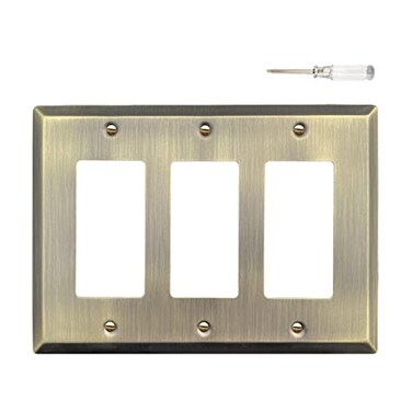 Mrayaki Wall Plate Duplex Outlet Covers Light Switch Cover Decorative Electrical Outlet Cover Plate Variety of Styles DecoratorDuplexToggleCombo Antique Brass 3 Gang Decorator 1 Pack