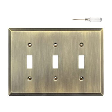 Mrayaki Wall Plate Duplex Outlet Covers Light Switch Cover Decorative Electrical Outlet Cover Plate Variety of Styles DecoratorDuplexToggleCombo Antique Brass 3 Gang Toggle 1 Pack