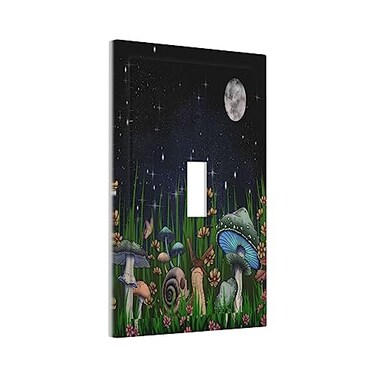 Wpshijia Mushroom Plants Leaves 1 Gang Single Toggle Wall Plate Snails Moon Electrical Device Light Switch Cover Moonlight Forest Decorative Switchplate Faceplate for Bathroom Bedroom Kitchen