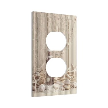 Yamxbfa Nautical Coastal 1 Gang Single Duplex Light Switch Plate Outlet Cover Seashell Fishing Net Ocean Lighthouse Starfish Decorative Wall Plate Switchplate Electrical Faceplate Beach Theme Decor