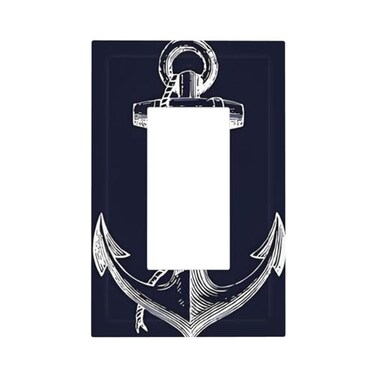 ranedula Navy Blue Nautical Anchor 1 Gang Rocker Light Switch Cover Decorative Outlet Covers Wall Plate Electrical Faceplate Switchplate for Bathroom Home Living Room Decor