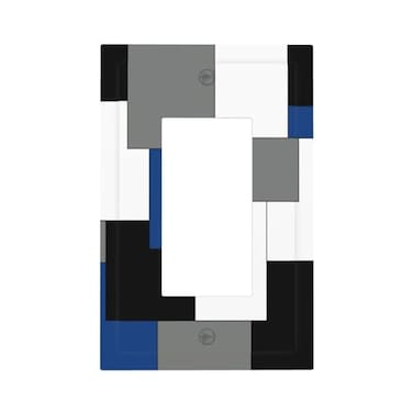 GSRLOD Navy Indigo Blue Black Grey Gray White Abstract Art 1 Gang Device RockerDecorator Gfci Outlet Light Switch Electric Wall Plate Cover Modern Geometric Square Checkered Plaid Grid Decorative Face