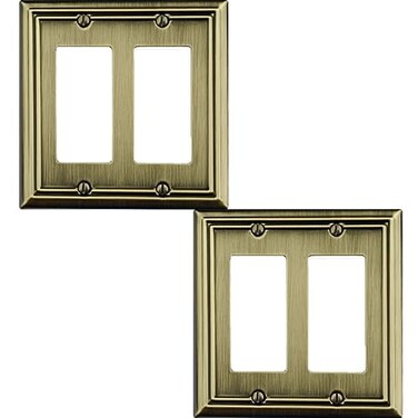 OKAWYC Double Decorator Light Switch Cover Adler Metal Wall Plate 2Pack Antique Brass 2 Gang Double Rocker for Receptacle Dimmer Switch GFCI Outlet Switch Cover Decorative Wallplate Durable