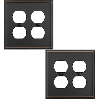 OKAWYC Double Duplex Outlet Light Switch Cover Aria Metal Wall Plate 2Pack Aged Bronze 2 Gang for Receptacle Light Switch Switch Cover Decorative Wallplate Durable