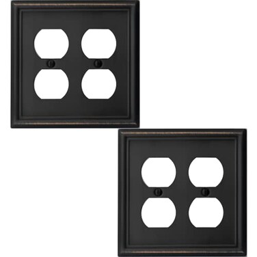 OKAWYC Double Duplex Outlet Light Switch Cover Luca Metal Wall Plate 2Pack Aged Bronze 2 Gang for Receptacle Light Switch Switch Cover Decorative Wallplate Durable