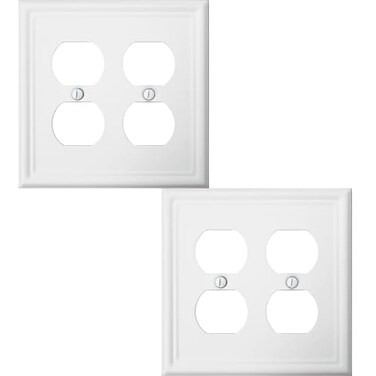 OKAWYC Double Duplex Outlet Light Switch Cover Luca Metal Wall Plate 2Pack White 2 Gang for Receptacle Light Switch Switch Cover Decorative Wallplate Durable