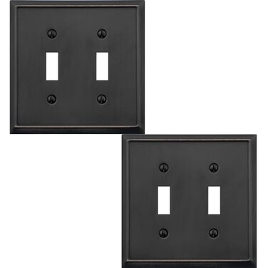 OKAWYC Double Toggle Light Switch Cover Aria Metal Wall Plate 2Pack Aged Bronze 2 Gang Light Switch Cover Decorative Wallplate Durable