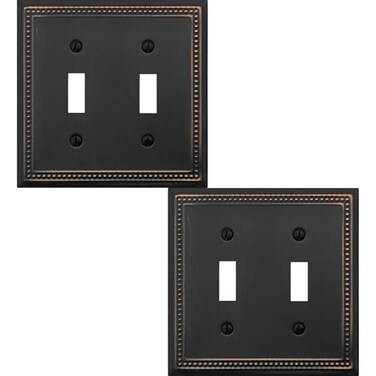 OKAWYC Double Toggle Light Switch Cover Belaire Beaded Metal Wall Plate 2Pack Aged Bronze 2 Gang Oil Rubbed Bronze Light Switch Cover Decorative Wallplate Durable