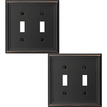 OKAWYC Double Toggle Light Switch Cover Luca Metal Wall Plate 2Pack Aged Bronze 2 Gang Light Switch Cover Decorative Wallplate Durable