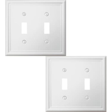 OKAWYC Double Toggle Light Switch Cover Luca Metal Wall Plate 2Pack White 2 Gang Light Switch Cover Decorative Wallplate Durable