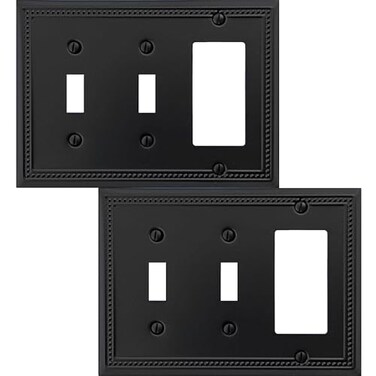 OKAWYC Double ToggleSingle Decorator Light Switch Cover Belaire Beaded Metal Wall Plate 2Pack Black 3 Gang for Receptacle Dimmer Switch GFCI Outlet Decorative Wallplate Durable