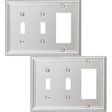 OKAWYC Double ToggleSingle Decorator Light Switch Cover Luca Metal Wall Plate 2Pack Brushed Nickel 3 Gang Light Switch Cover Receptacle Dimmer Switch GFCI Outlet Decorative Wallplate Durable