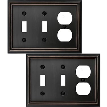 OKAWYC Double ToggleSingle Duplex Light Switch Cover Adler Metal Wall Plate 2Pack Aged Bronze 3 Gang Light Switch Cover Outlet Cover Decorative Wallplate Durable