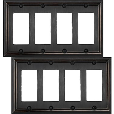 OKAWYC Quadruple Decorator Light Switch Cover Adler Metal Wall Plate 2Pack Aged Bronze 4 Gang Quadruple Rocker for Receptacle Dimmer Switch GFCI Outlet Switch Cover Decorative Wallplate Durable