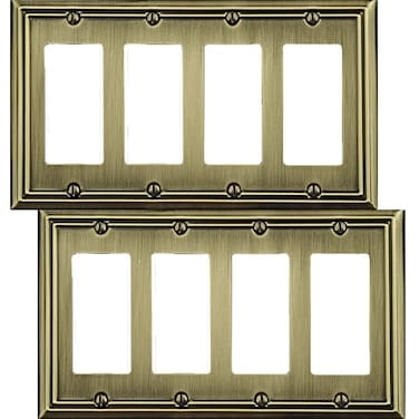 OKAWYC Quadruple Decorator Light Switch Cover Adler Metal Wall Plate 2Pack Antique Brass 4 Gang Quadruple Rocker for Receptacle Dimmer Switch GFCI Outlet Switch Cover Decorative Wallplate Durable