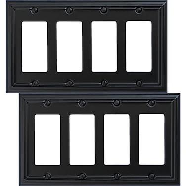OKAWYC Quadruple Decorator Light Switch Cover Adler Metal Wall Plate 2Pack Black 4 Gang Quadruple Rocker for Receptacle Dimmer Switch GFCI Outlet Switch Cover Decorative Wallplate Durable