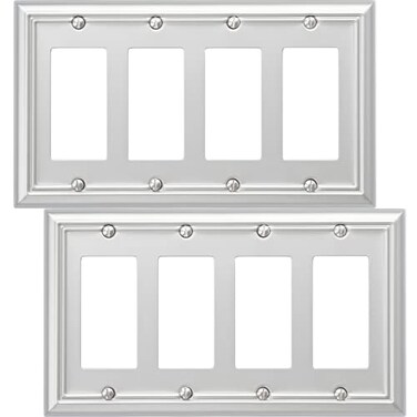 OKAWYC Quadruple Decorator Light Switch Cover Adler Metal Wall Plate 2Pack Brushed Nickel 4 Gang Quadruple Rocker for Receptacle Dimmer Switch GFCI Outlet Switch Cover Decorative Wallplate Durable
