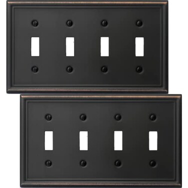 OKAWYC Quadruple Toggle Light Switch Cover Luca Metal Wall Plate 2Pack Aged Bronze 2 Gang Light Switch Cover Decorative Wallplate Durable