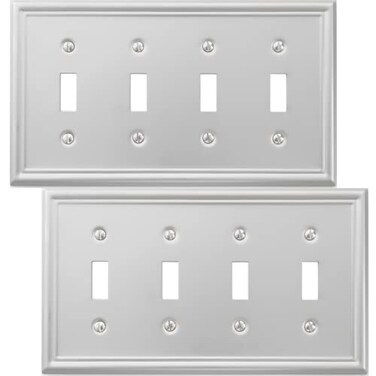OKAWYC Quadruple Toggle Light Switch Cover Luca Metal Wall Plate 2Pack Brushed Nickel 4 Gang Light Switch Cover Decorative Wallplate Durable