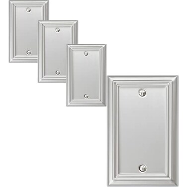 OKAWYC Single Blank Light Switch Cover Adler Metal Wall Plate 4Pack Brushed Nickel 1 Gang Light Switch Cover Outlet Cover Decorative Wallplate Durable