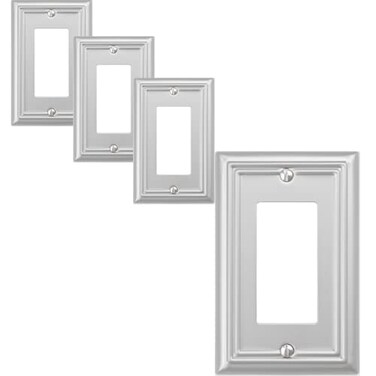 OKAWYC Single Decorator Light Switch Cover Adler Metal Wall Plate 4Pack Brushed Nickel 1 Gang Single Rocker for Receptacle Dimmer Switch GFCI Outlet Switch Cover Decorative Wallplate Durable