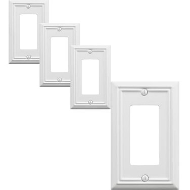 OKAWYC Single Decorator Light Switch Cover Adler Metal Wall Plate 4Pack White 1 Gang Single Rocker for Receptacle Dimmer Switch GFCI Outlet Switch Cover Decorative Wallplate Durable