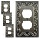 OKAWYC Single Duplex Outlet Cover Plate 4Pack Brushed Satin Pewter Antique Nickel NovaBloom Metal Wall Plate 1 Gang Light Switch Cover Receptacle Decorative Wallplate Durable