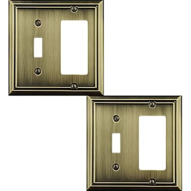 OKAWYC ToggleDecorator Light Switch Cover Adler Metal Wall Plate 2Pack Antique Brass 2 Gang for Receptacle Dimmer Switch GFCI Outlet Switch Cover Decorative Wallplate Durable