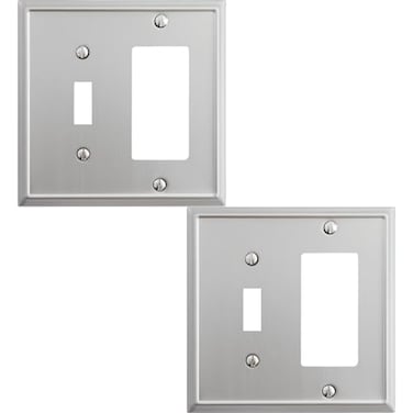 OKAWYC ToggleDecorator Light Switch Cover Aria Metal Wall Plate 2Pack Brushed Nickel 2 Gang for Receptacle Dimmer Switch GFCI Outlet Switch Cover Decorative Wallplate Durable