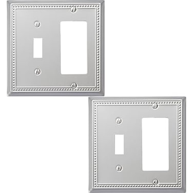 OKAWYC ToggleDecorator Light Switch Cover Belaire Beaded Metal Wall Plate 2Pack Brushed Nickel 2 Gang for Receptacle Dimmer Switch GFCI Outlet Switch Cover Decorative Wallplate Durable