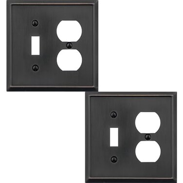 OKAWYC ToggleDuplex Light Switch Cover Aria Metal Wall Plate 2Pack Aged Bronze 2 Gang Light Switch Cover Outlet Cover Decorative Wallplate Durable