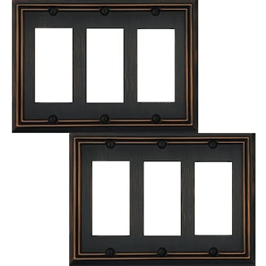 OKAWYC Triple Decorator Light Switch Cover Adler Metal Wall Plate 2Pack Aged Bronze 3 Gang Triple Rocker for Receptacle Dimmer Switch GFCI Outlet Switch Cover Decorative Wallplate Durable
