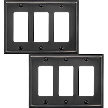 OKAWYC Triple Decorator Light Switch Cover Aria Metal Wall Plate 2Pack Aged Bronze 3 Gang Triple Rocker for Receptacle Dimmer Switch GFCI Outlet Switch Cover Decorative Wallplate Durable